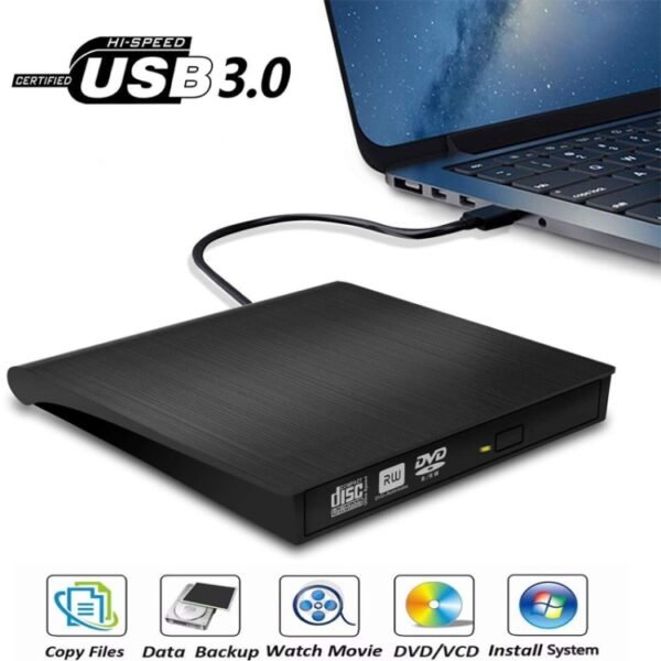 USB 3.0 Brushed External CD / DVD-RW Optical Drive Player - Image 2