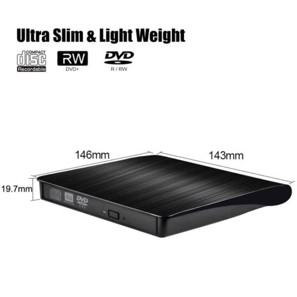 USB 3.0 Brushed External CD / DVD-RW Optical Drive Player - Image 3