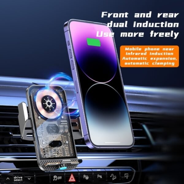 C11 Car 15W Automatically Open Transparent Type-C Wireless Charger Stand, C11 (Blue), C11 (Gold), C11 (Gray) - Image 4