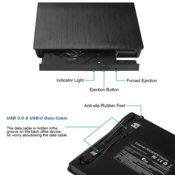 BT638 Notebook Desktop External USB 3.0 Portable CD Player CD-RW Optical Drive Burner - Image 3
