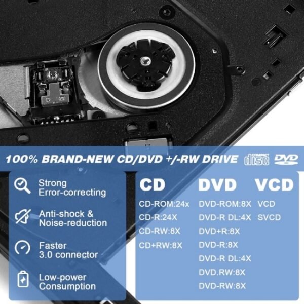 BT638 Notebook Desktop External USB 3.0 Portable CD Player CD-RW Optical Drive Burner - Image 5