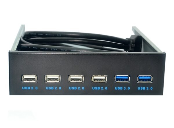 6 Ports 5.25 Inch Floppy Bay Front Panel With Power Adapter USB Hub Spilitter 2 Ports USB 3.0 + 4 Ports USB 2.0 - Image 2