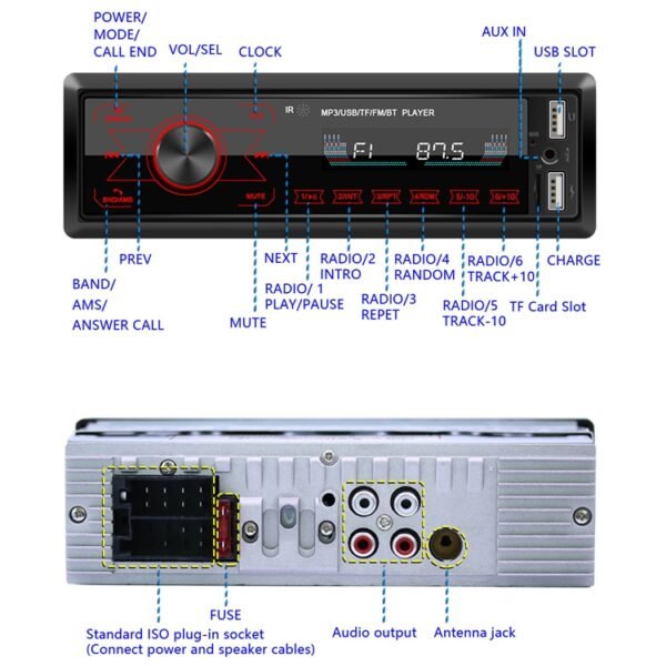 A2818 Car Bluetooth Speakerphone Car MP3 Player Function Touch Double U Disk Colorful Lights Radio, Specification:, Standard, Standard+8G Memory Card, Standard+16G Memory Card, Standard+32G Memory Card - Image 3