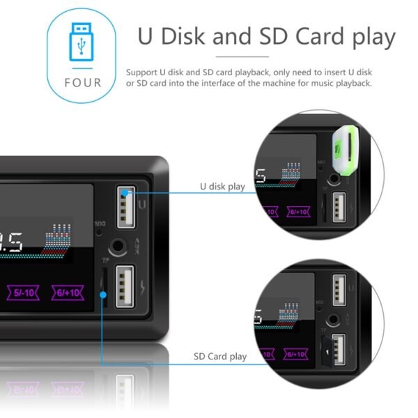 A2818 Car Bluetooth Speakerphone Car MP3 Player Function Touch Double U Disk Colorful Lights Radio, Specification:, Standard, Standard+8G Memory Card, Standard+16G Memory Card, Standard+32G Memory Card - Image 5