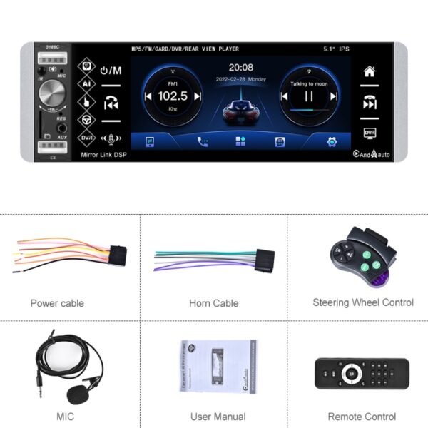 A2905 5.1 inch IPS Capacitive Screen Single Butt Carplay Player, Style:, Standard, Standard+4 Light Camera, Standard+8 Light Camera, Standard+12 Light Camera, Standard+AHD Light Camera - Image 7