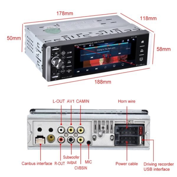 A2905 5.1 inch IPS Capacitive Screen Single Butt Carplay Player, Style:, Standard, Standard+4 Light Camera, Standard+8 Light Camera, Standard+12 Light Camera, Standard+AHD Light Camera - Image 2