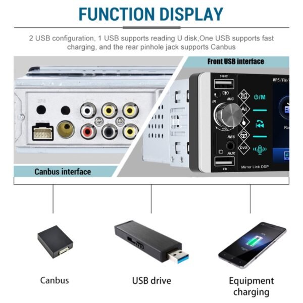 A2905 5.1 inch IPS Capacitive Screen Single Butt Carplay Player, Style:, Standard, Standard+4 Light Camera, Standard+8 Light Camera, Standard+12 Light Camera, Standard+AHD Light Camera - Image 4