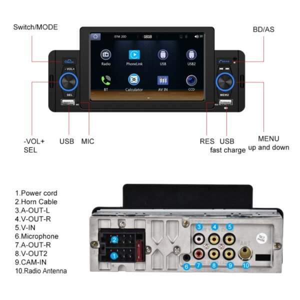F133 5 inches Car MP5 Wired CarPlay Universal Bluetooth Player With Microphone, Style:, 5 inches Standard, 5 inches Standard+ 4 Lights Camera, 5 inches Standard+12 Lights Camera - Image 4