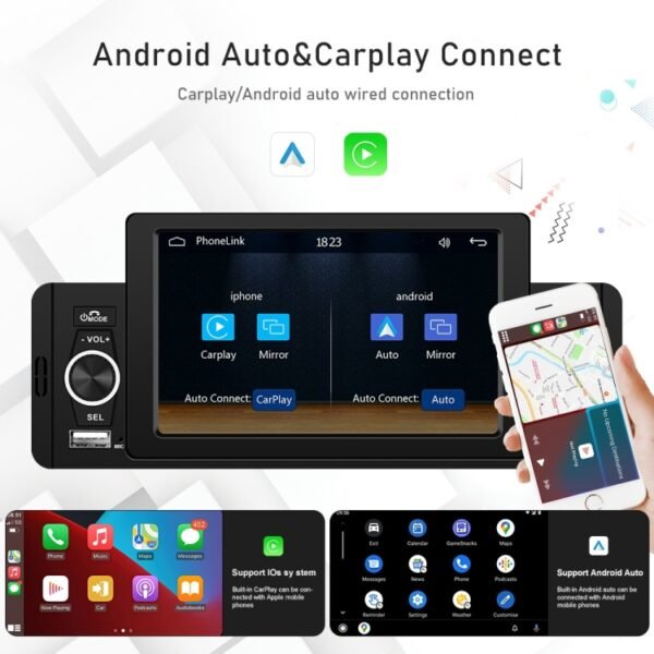 F133 5 inches Car MP5 Wired CarPlay Universal Bluetooth Player With Microphone, Style:, 5 inches Standard, 5 inches Standard+ 4 Lights Camera, 5 inches Standard+12 Lights Camera - Image 9