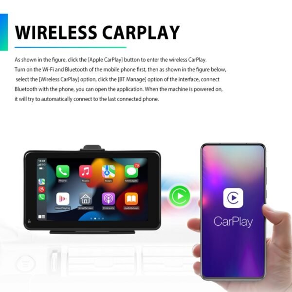 A3135 7 Inches HD Wired Smart Screen With Wireless CarPlay + Android Auto + Android, Without Camera, With Camera - Image 2