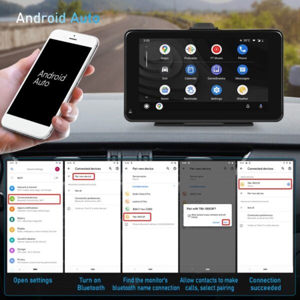 A3135 7 Inches HD Wired Smart Screen With Wireless CarPlay + Android Auto + Android, Without Camera, With Camera - Image 13