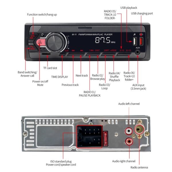 M11T Car Bluetooth MP3 Player ISO Interface EQ Sound Effect Fast Charge Colorful Button Radio, A3032 - Image 4