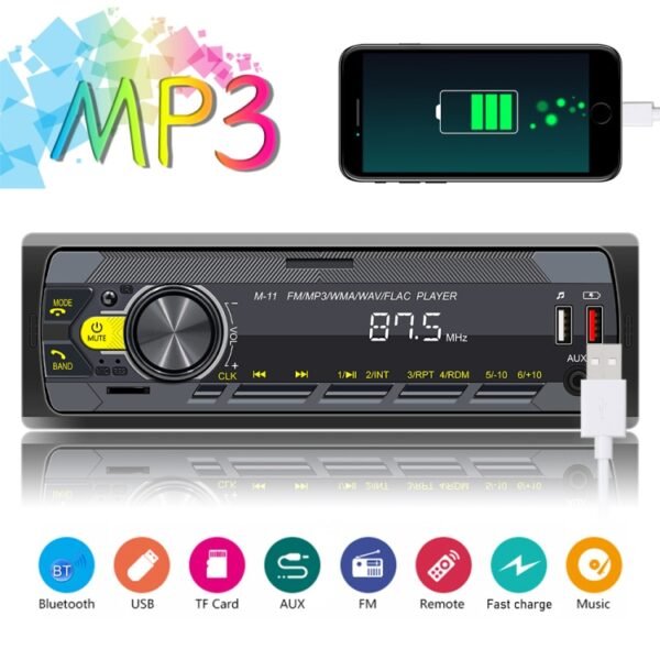 M11T Car Bluetooth MP3 Player ISO Interface EQ Sound Effect Fast Charge Colorful Button Radio, A3032 - Image 5