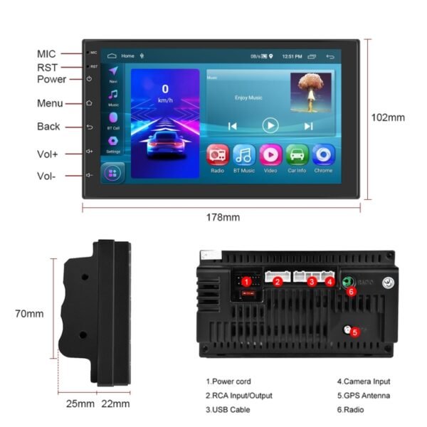 A3194 7 Inch Android 11 Central Control Carplay 2+32G Car Large Screen Navigation Reversing Video Player, Style:, Standard, Standard+AHD Camera - Image 2