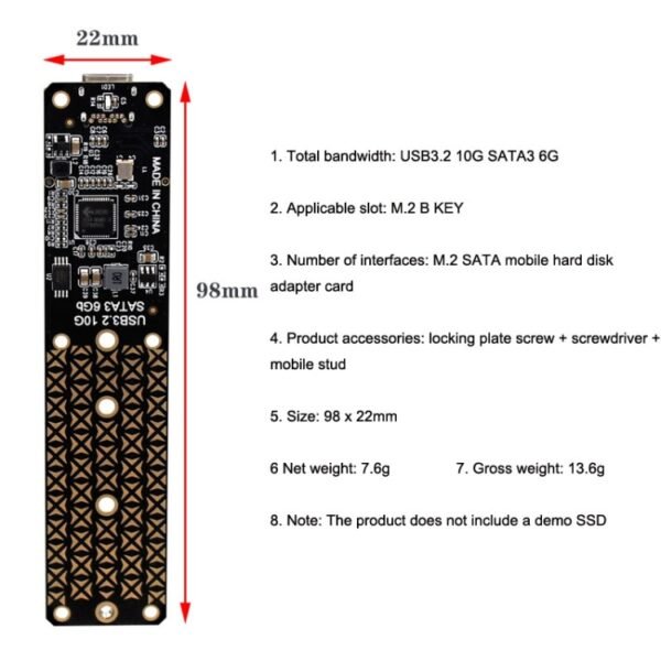 NGFF M.2 Bkey SATA Hard Disk SSD To USB3.1 Type-C / USB-C Expansion Card Conversion Board, SSD To USB3.1 - Image 12