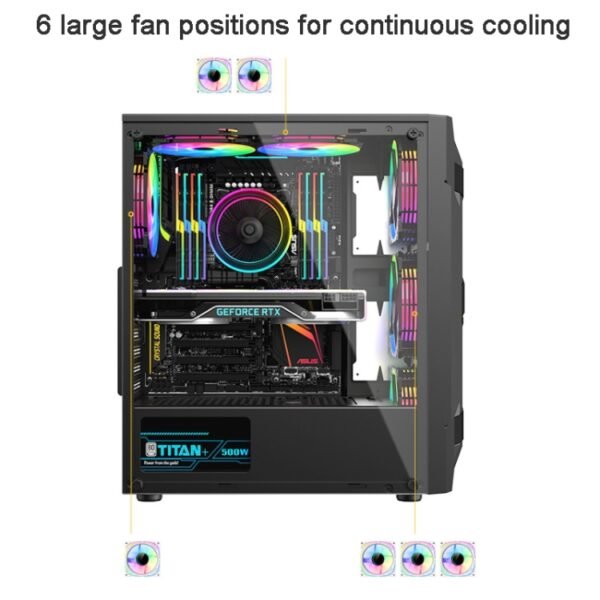 EVESKY Acrylic Side Transparent ATX Computer Case With 6 Fans Position And USB 3.0 Interface, Black, White - Image 6