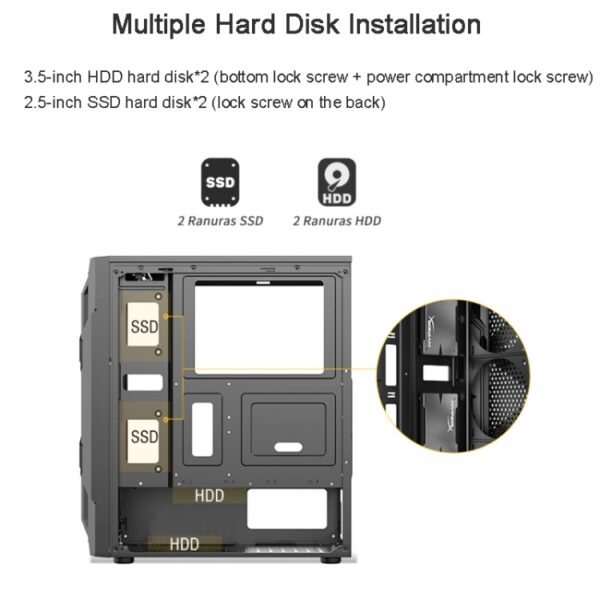 EVESKY Acrylic Side Transparent ATX Computer Case With 6 Fans Position And USB 3.0 Interface, Black, White - Image 7