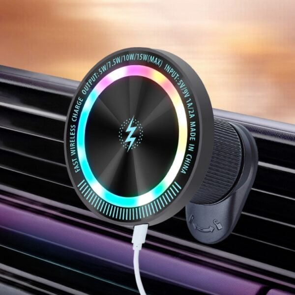 Magsafe 15W Magnetic Colorful Light Wireless Charging Mobile Phone Holder, A9 Air Outlet Dark Gray, A9 Adhesive Dark Gray - Image 12