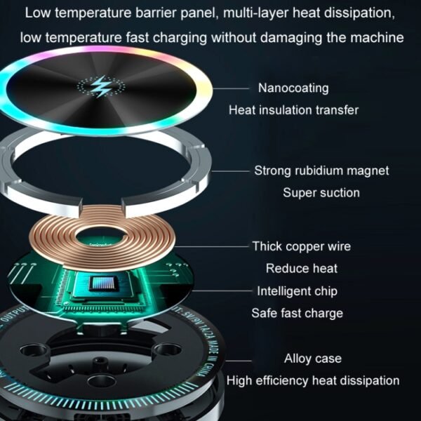 Magsafe 15W Magnetic Colorful Light Wireless Charging Mobile Phone Holder, A9 Air Outlet Dark Gray, A9 Adhesive Dark Gray - Image 6