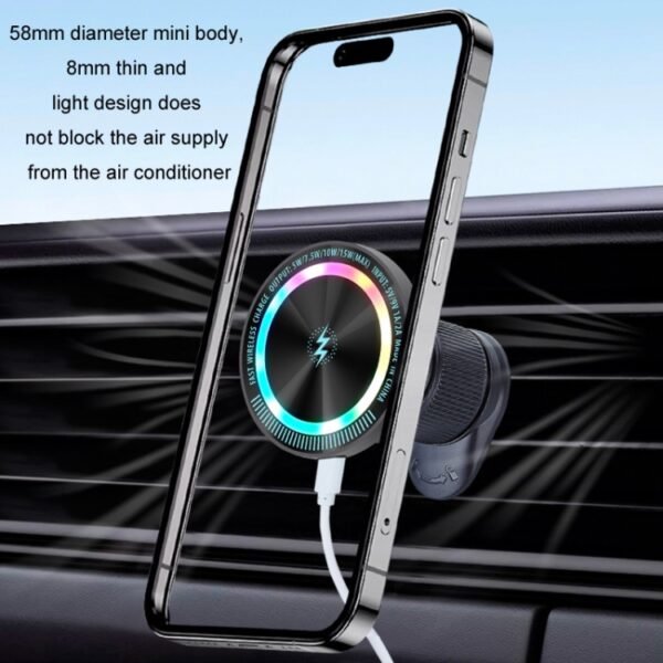 Magsafe 15W Magnetic Colorful Light Wireless Charging Mobile Phone Holder, A9 Air Outlet Dark Gray, A9 Adhesive Dark Gray - Image 7