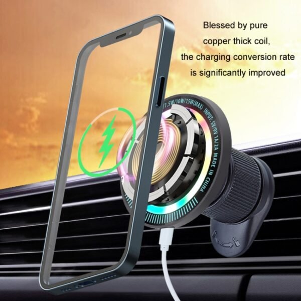 Magsafe 15W Magnetic Colorful Light Wireless Charging Mobile Phone Holder, A9 Air Outlet Dark Gray, A9 Adhesive Dark Gray - Image 8