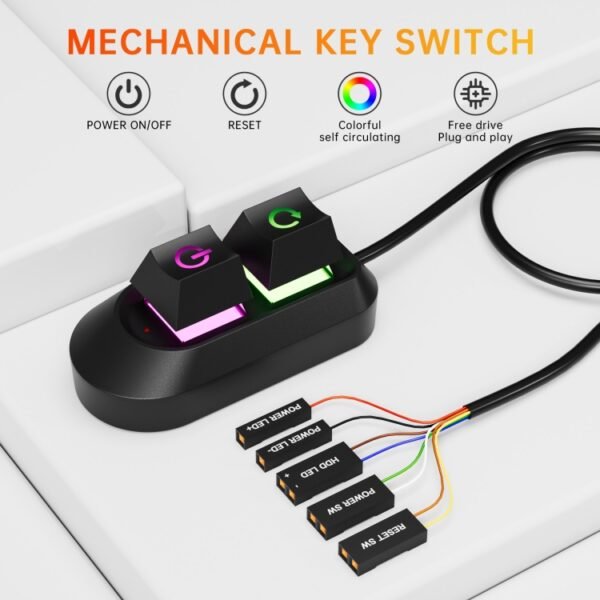 Desktop Computer External Switch Restart Button Computer Power Extension Cable, Opaque, Rubberized Oil Translucent - Image 4
