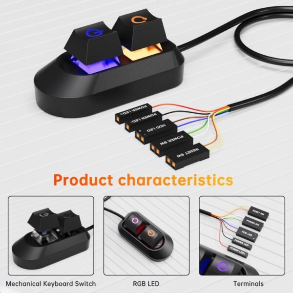 Desktop Computer External Switch Restart Button Computer Power Extension Cable, Opaque, Rubberized Oil Translucent - Image 5