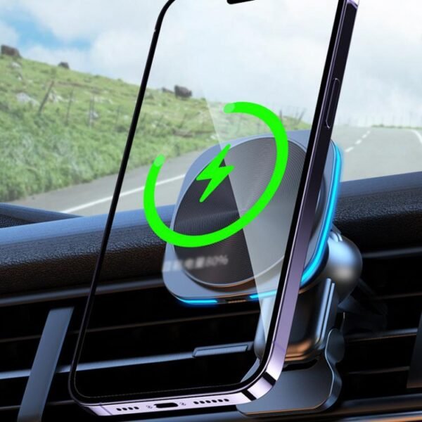 For IPhone 12-16 Cell Phone Car Magnetic Wireless Charger Car Air Vent Holder Fast Charger, Blue Light (White), Blue Light (Black), RGB Light (White), RGB Light (Black) - Image 2
