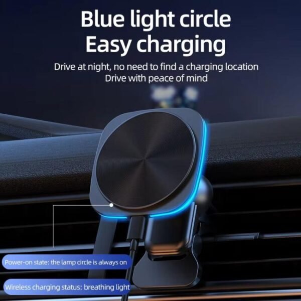 For IPhone 12-16 Cell Phone Car Magnetic Wireless Charger Car Air Vent Holder Fast Charger, Blue Light (White), Blue Light (Black), RGB Light (White), RGB Light (Black) - Image 7