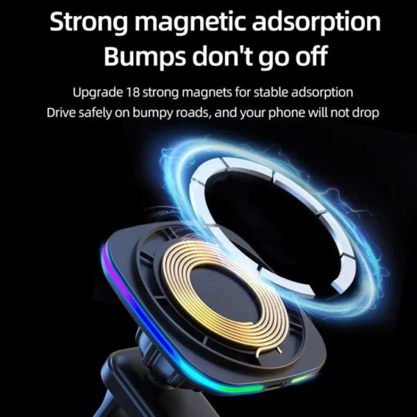 For IPhone 12-16 Cell Phone Car Magnetic Wireless Charger Car Air Vent Holder Fast Charger, Blue Light (White), Blue Light (Black), RGB Light (White), RGB Light (Black) - Image 9