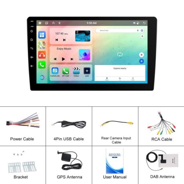 9 Inch Android 4+64G Dual-Butt Large Screen Car Carplay Built-In DAB Car Central Control Integrated Navigation System, Standard, Standard+AHD+Microphone - Image 19