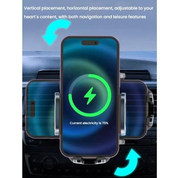 15W Wireless Induction Snap-on Charging Car Air Outlet Phone Holder, Black, Black + Long Hook Clip, Black + Car Charger Head, White + Car Charger Head - Image 5