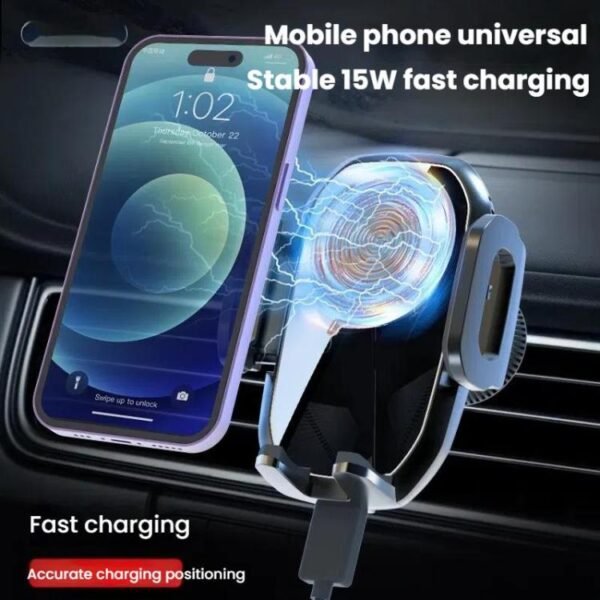 15W Wireless Induction Snap-on Charging Car Air Outlet Phone Holder, Black, Black + Long Hook Clip, Black + Car Charger Head, White + Car Charger Head - Image 10