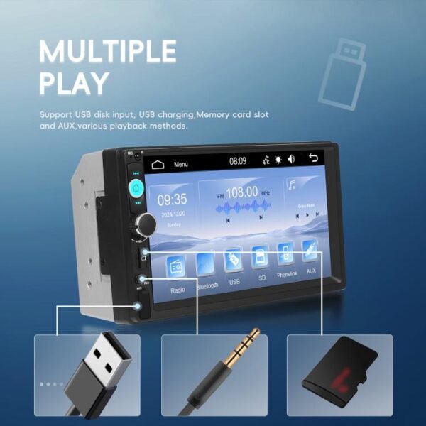 7 Inch Wired Carplay Dual Butt MP5 Player Bluetooth Big Screen Car Center Control, Standard, Standard+12 Light Camera - Image 4