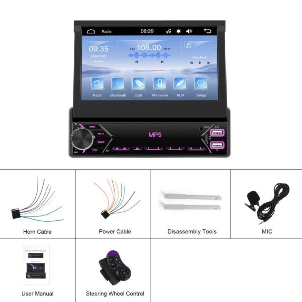 7 inch Universal Manual Retractable Screen Car MP5 Player Car Center Control All-in-One Wired Carplay, Standard, Standard+12 Light Camera - Image 17