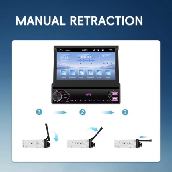 7 inch Universal Manual Retractable Screen Car MP5 Player Car Center Control All-in-One Wired Carplay, Standard, Standard+12 Light Camera - Image 14