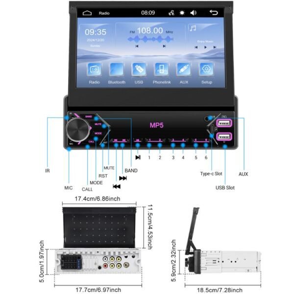 7 inch Universal Manual Retractable Screen Car MP5 Player Car Center Control All-in-One Wired Carplay, Standard, Standard+12 Light Camera - Image 16