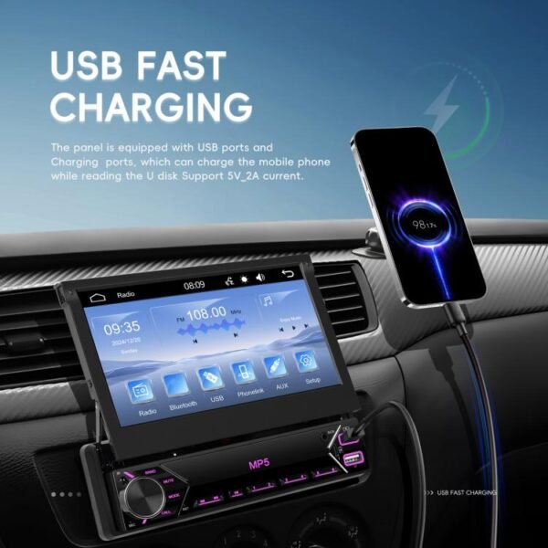 7 inch Universal Manual Retractable Screen Car MP5 Player Car Center Control All-in-One Wired Carplay, Standard, Standard+12 Light Camera - Image 4