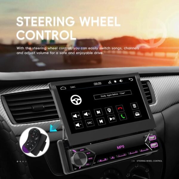 7 inch Universal Manual Retractable Screen Car MP5 Player Car Center Control All-in-One Wired Carplay, Standard, Standard+12 Light Camera - Image 5