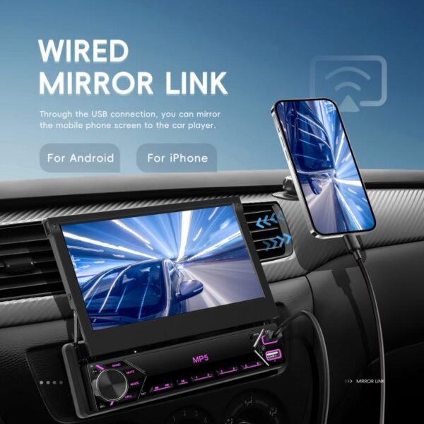 7 inch Universal Manual Retractable Screen Car MP5 Player Car Center Control All-in-One Wired Carplay, Standard, Standard+12 Light Camera - Image 9