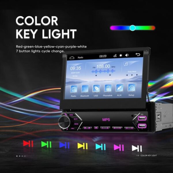 7 inch Universal Manual Retractable Screen Car MP5 Player Car Center Control All-in-One Wired Carplay, Standard, Standard+12 Light Camera - Image 10