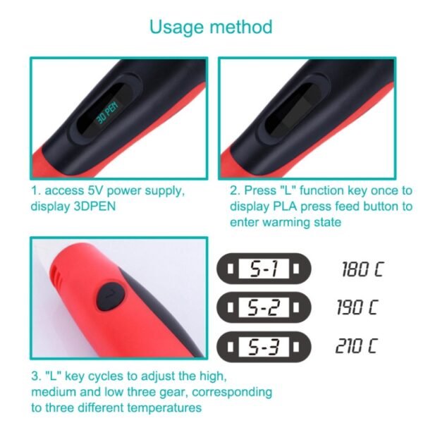 Gen 6th ABS / PLA Filament Kids DIY Drawing 3D Printing Pen with LCD Display(Blue+Black), EPR5210L, EPR5210R, EPR5210W, EPR5210Y - Image 5