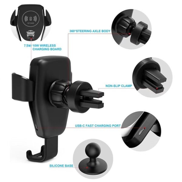 C6 Gravity Induction Car Qi Wireless Charger Fast Charging Air Vent Phone Holder - Image 5