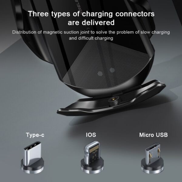 Q2 15W Universal Rotation Infrared Induction Magnetic Car Wireless Charging Mobile Phone Holder with Micro USB + 8 Pin + Type-C / USB-C Magnetic Connector, Q2 Blue, Q2 Red, Q2 Silver, Q2 Black, Q2 Gold - Image 13