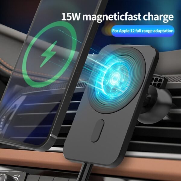 N16 10W Car Air Outlet + Suction Cup Magsafe Magnetic Wireless Charger Mobile Phone Holder For IPhone 12 Series - Image 3