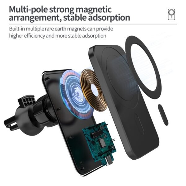 N16 10W Car Air Outlet + Suction Cup Magsafe Magnetic Wireless Charger Mobile Phone Holder For IPhone 12 Series - Image 5