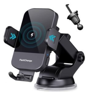 15W Car-mounted Smart Induction Wireless Charging Mobile Phone Holder, Suction Cup Holder + Air Outlet Clip, With Suction Cup Holder