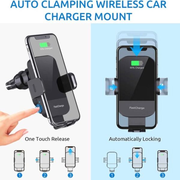 15W Car-mounted Smart Induction Wireless Charging Mobile Phone Holder, Suction Cup Holder + Air Outlet Clip, With Suction Cup Holder - Image 3