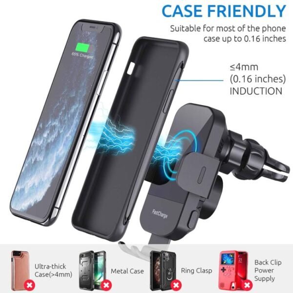 15W Car-mounted Smart Induction Wireless Charging Mobile Phone Holder, Suction Cup Holder + Air Outlet Clip, With Suction Cup Holder - Image 4