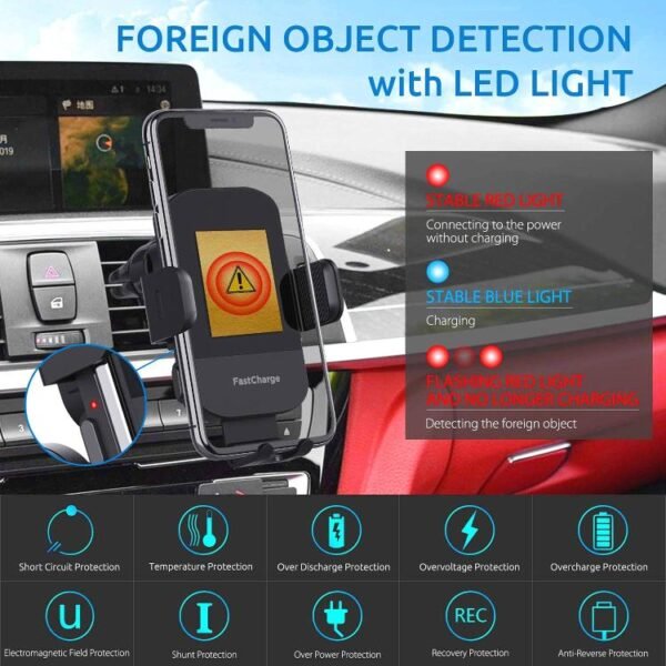 15W Car-mounted Smart Induction Wireless Charging Mobile Phone Holder, Suction Cup Holder + Air Outlet Clip, With Suction Cup Holder - Image 6